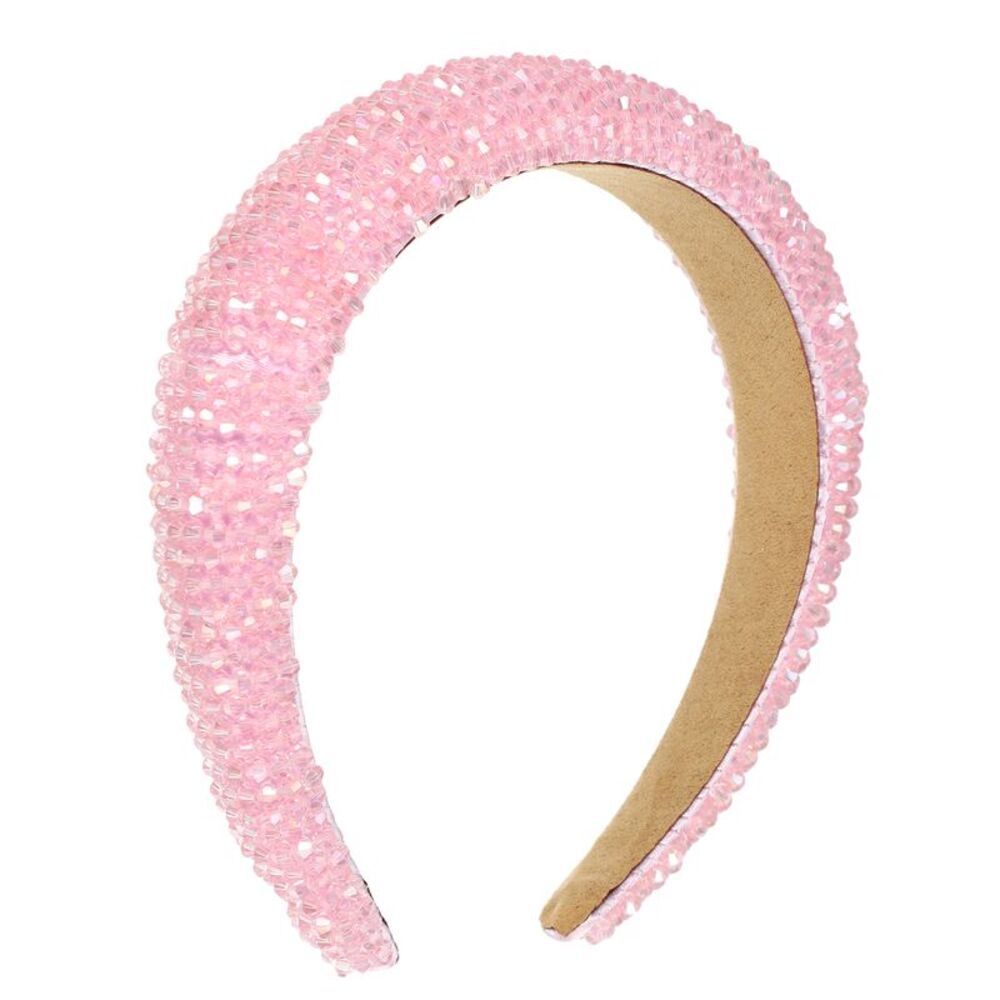 Rhinestone Bling Padded Sparkle Faux Crystal Headbands Pink 1.18 Inch Wide